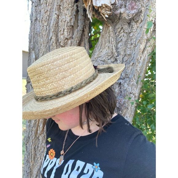 Vintage Natural Fiber Straw Boaters Hat - Picture 1 of 6